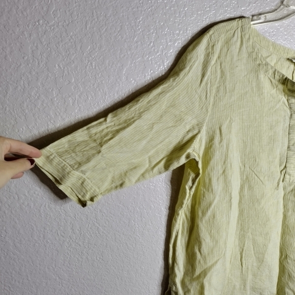 J. Jill Yellow Striped Love Linen Pullover Button Spring Summer Top sz M petite - Picture 4 of 7